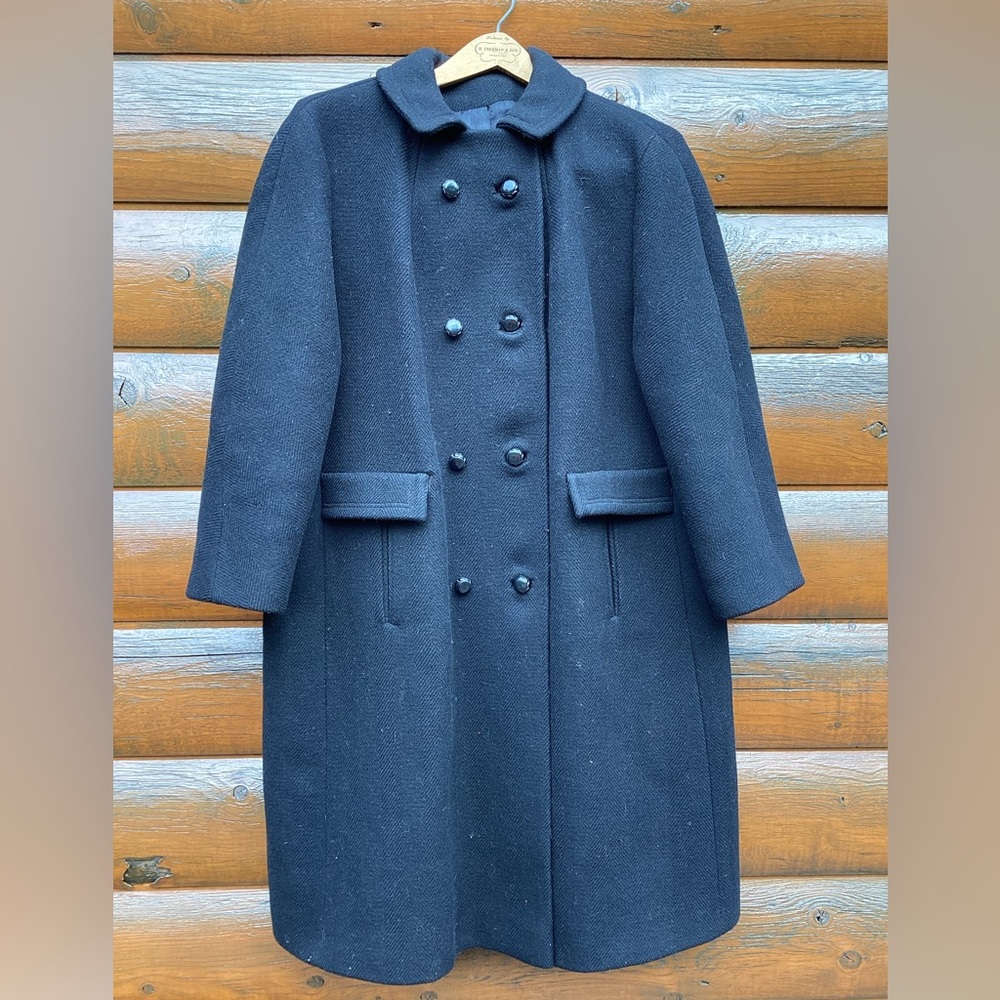 VINTAGE BLACK WOOL DOUBLE BREASTED DRESS  COAT  EPLVC